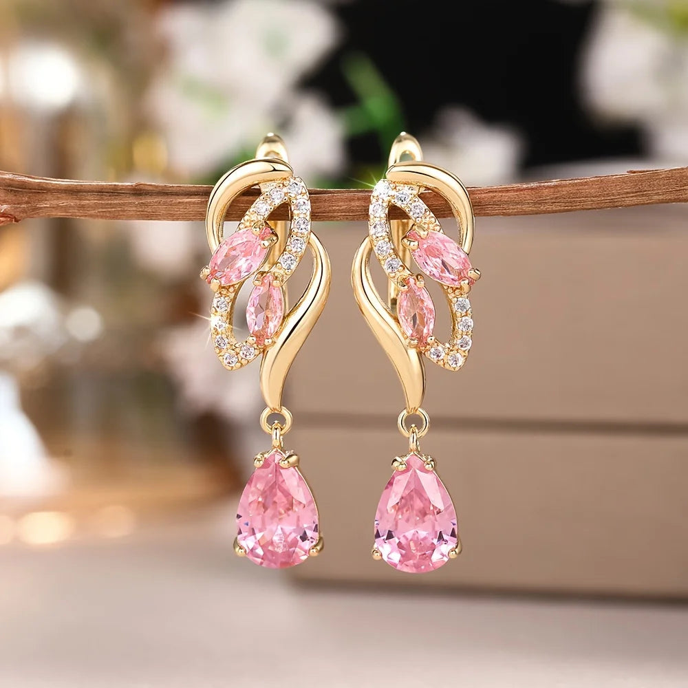 ✨Pink Teardrop Synthetic Zircon Drop Earrings – Elegant &amp; Dazzling