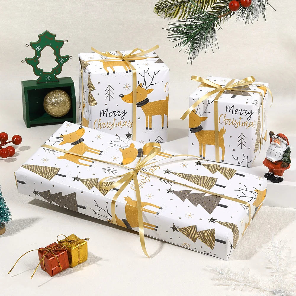 1 Roll Christmas Gift Wrapping Paper – Deer &amp; Christmas Tree Design