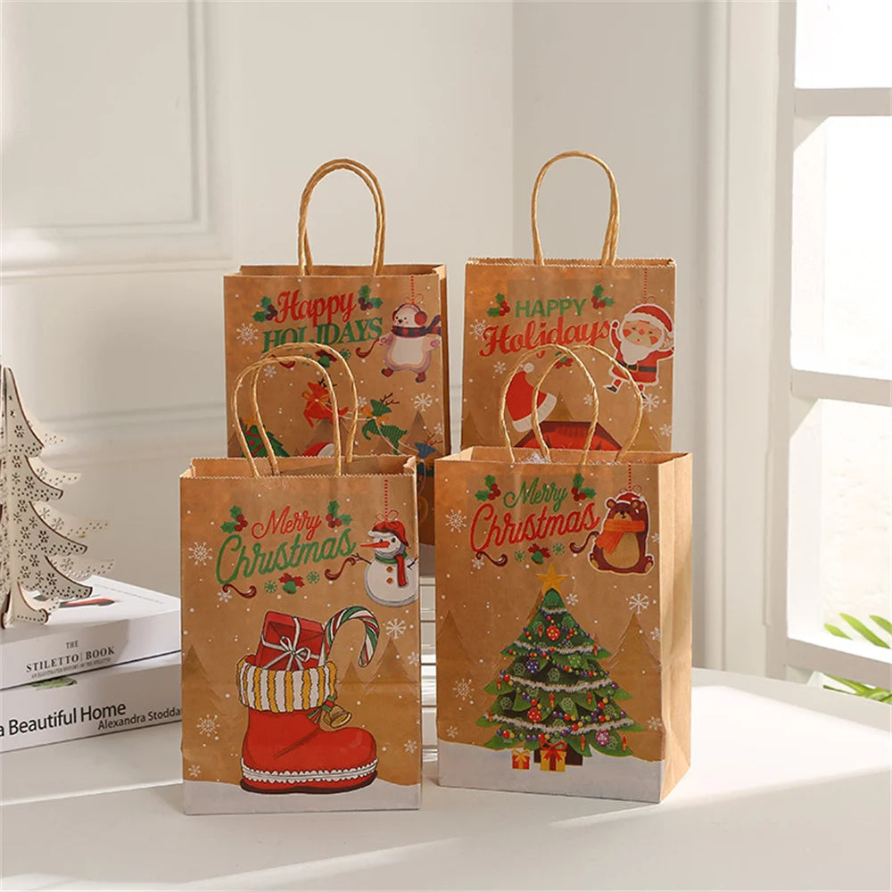 4PCS Christmas Kraft Paper Gift Bags – Holiday Treat &amp; Party Bags