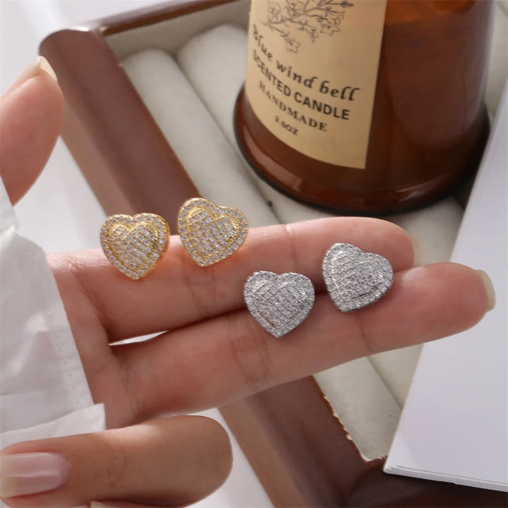 ✨Luxury Heart Zircon Stud Earrings – Gold &amp; Silver Sparkling Design