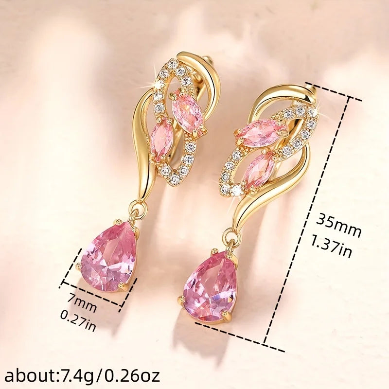 ✨Pink Teardrop Synthetic Zircon Drop Earrings – Elegant &amp; Dazzling