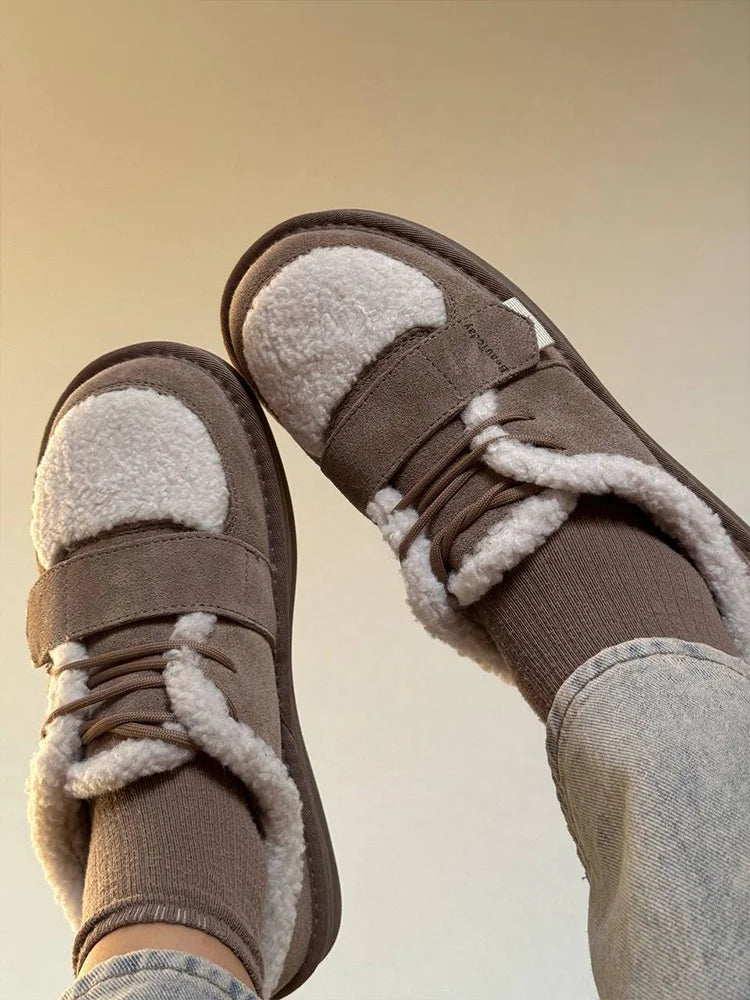 ✨Luxe Faux-Fur Lace-Up Flats