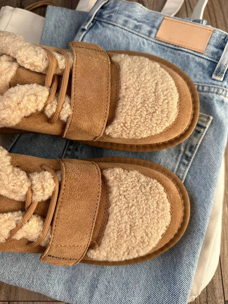 ✨Luxe Faux-Fur Lace-Up Flats