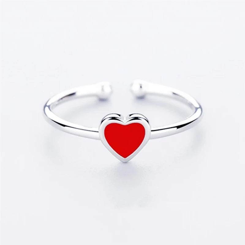 ✨925 Sterling Silver Red Heart Adjustable Ring – Sweet Minimalist Design
