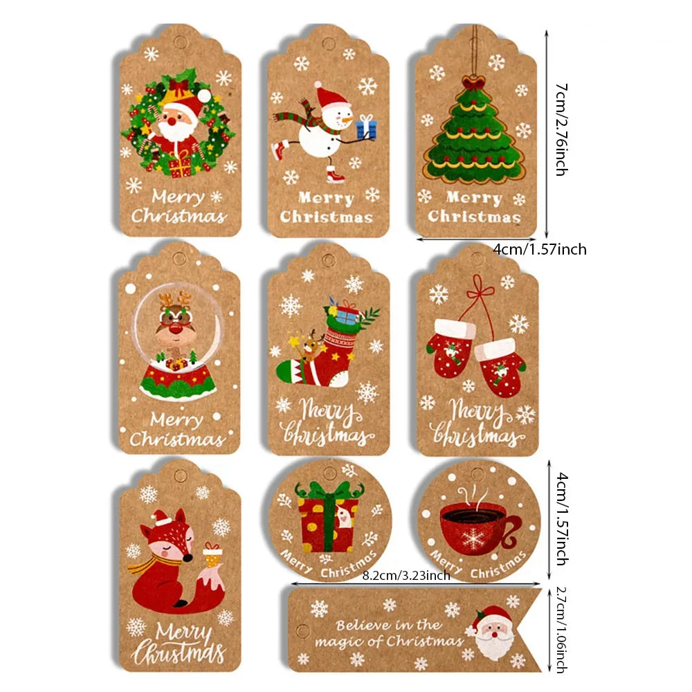 50PCS Christmas Gift Tags – Kraft Holiday Labels with String