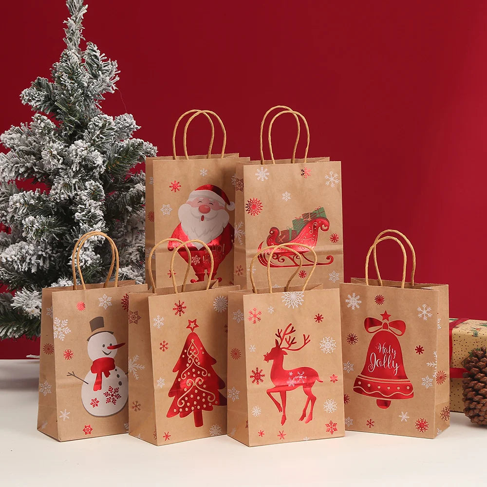 4PCS Christmas Kraft Paper Gift Bags – Holiday Treat &amp; Party Bags