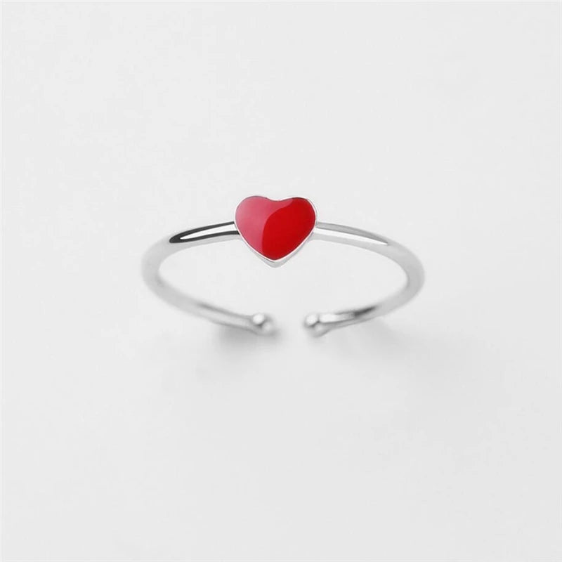 ✨925 Sterling Silver Red Heart Adjustable Ring – Sweet Minimalist Design