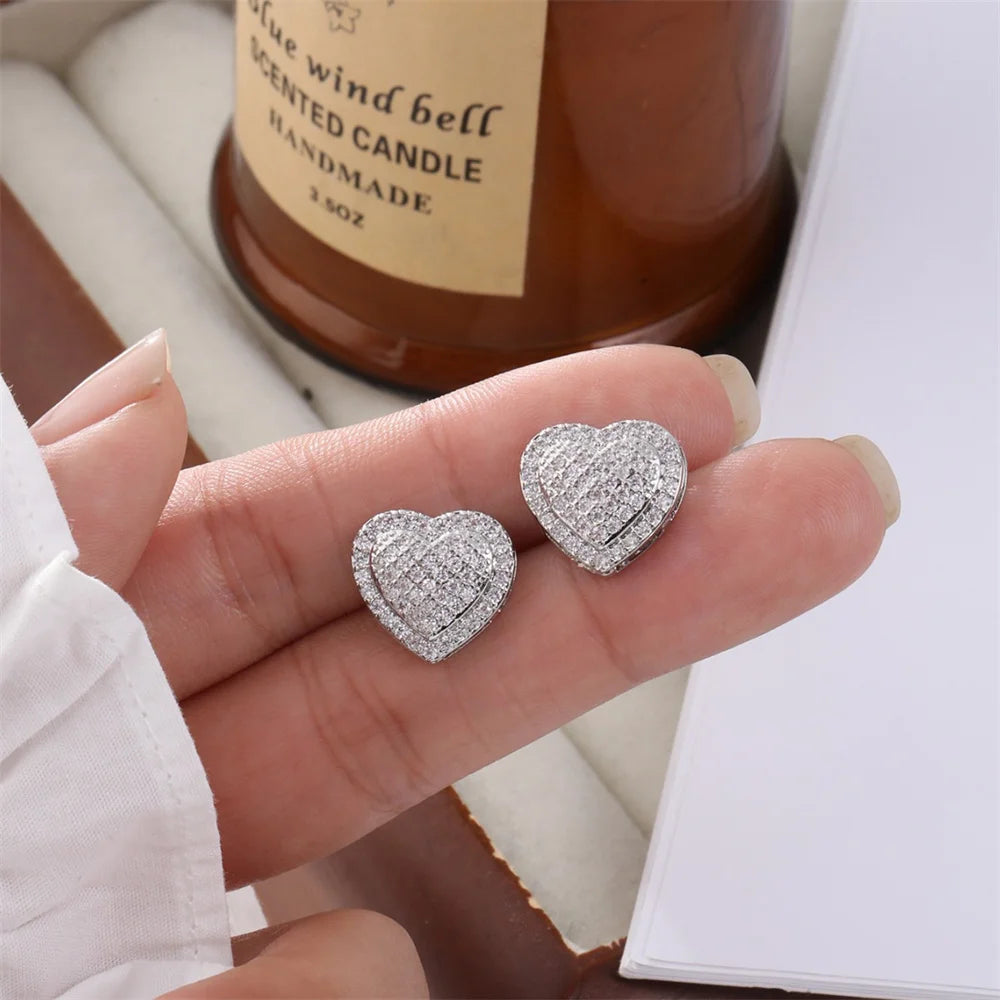 ✨Luxury Heart Zircon Stud Earrings – Gold &amp; Silver Sparkling Design