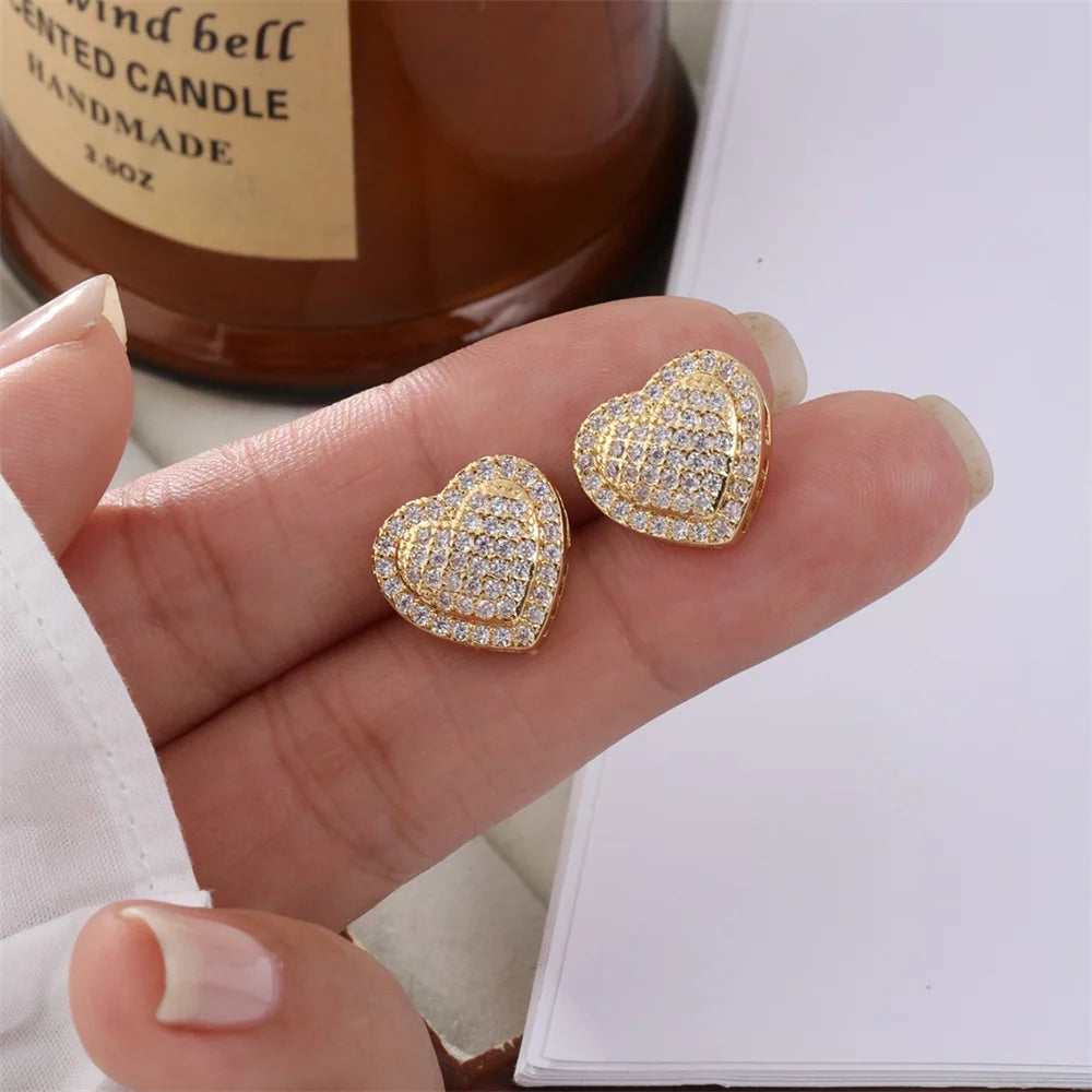✨Luxury Heart Zircon Stud Earrings – Gold &amp; Silver Sparkling Design