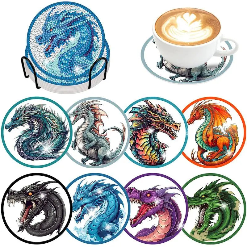 Set of 8 DIY Diamond Painting Coasters – Sparkling Art, Non-Slip and Decorative