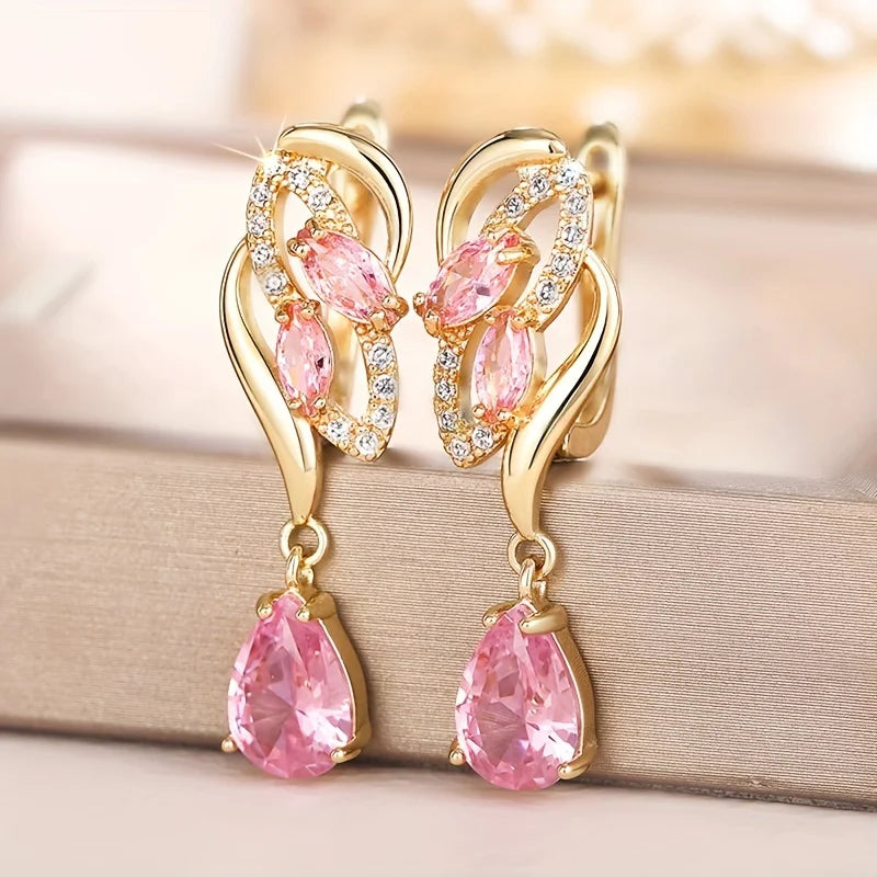 ✨Pink Teardrop Synthetic Zircon Drop Earrings – Elegant &amp; Dazzling