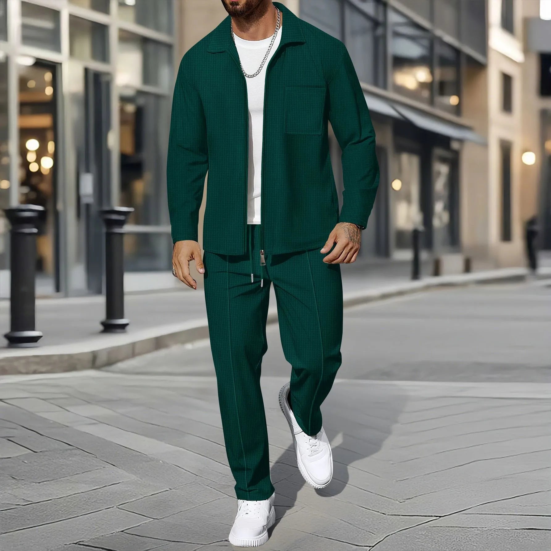 Men's Waffle Knit Zip Hoodie – Winter Casual Style