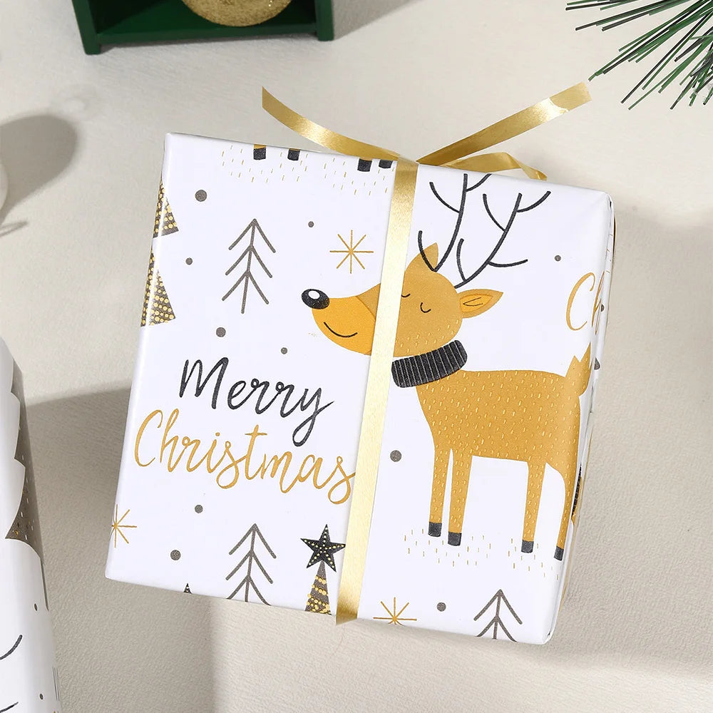 1 Roll Christmas Gift Wrapping Paper – Deer &amp; Christmas Tree Design