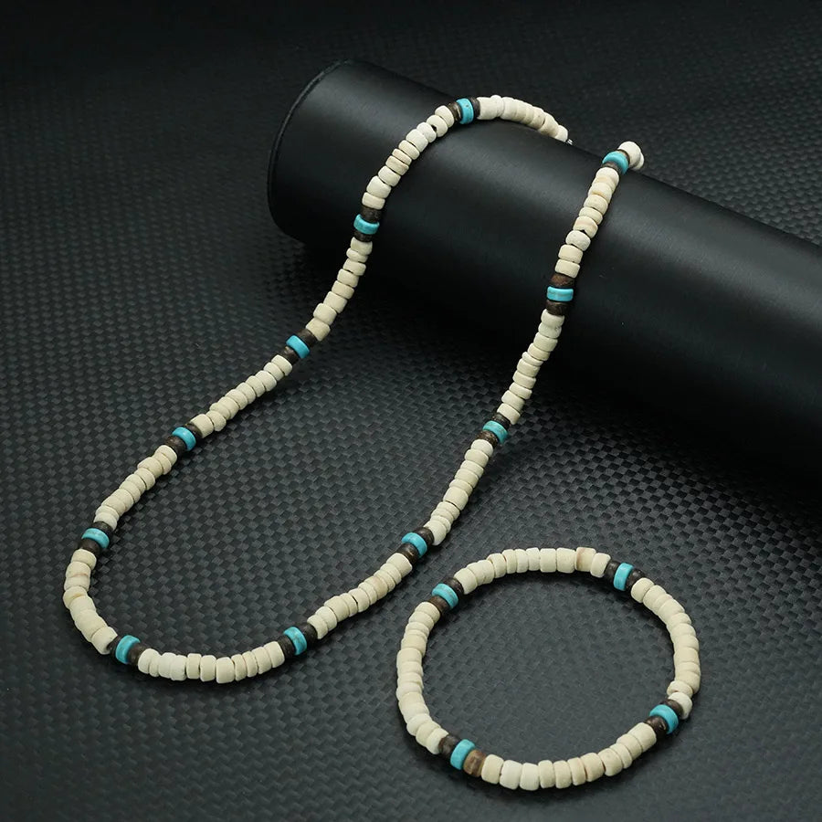 Natural Coconut Shell Beaded Necklace &amp; Bracelet Set – Handmade Beach Style