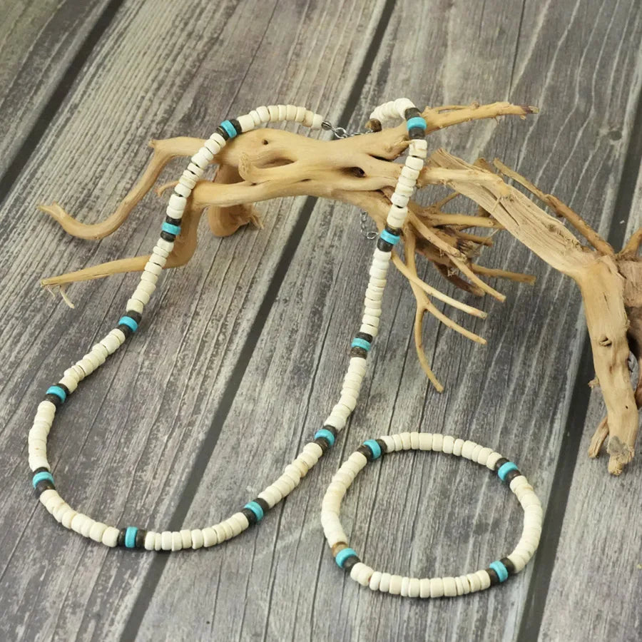 Natural Coconut Shell Beaded Necklace &amp; Bracelet Set – Handmade Beach Style