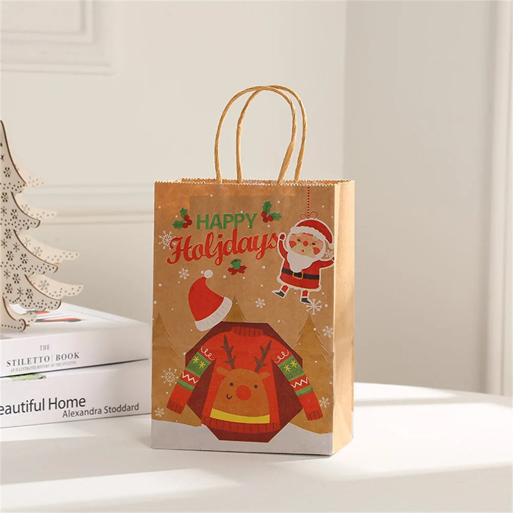 4PCS Christmas Kraft Paper Gift Bags – Holiday Treat &amp; Party Bags