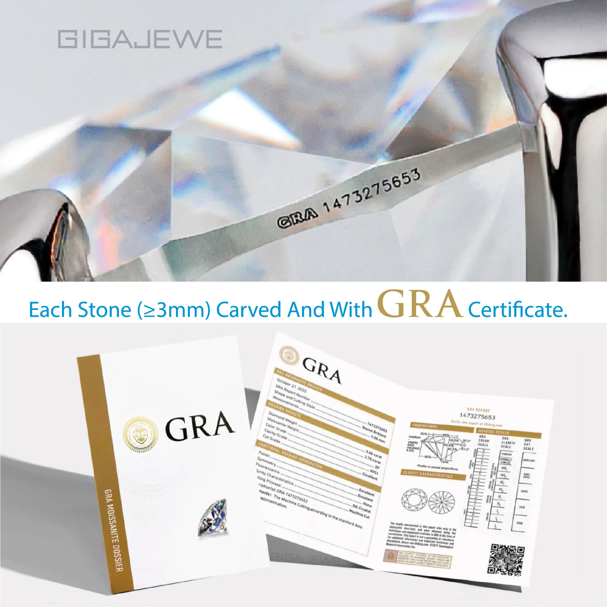 ✨GIGAJEWE Moissanite Round Cut Ring – 4 Colors