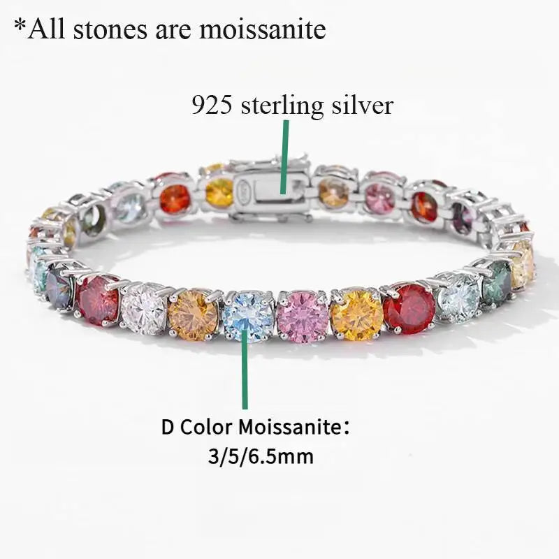 ✨TY 3MM 5MM 6.5MM Colored Tennis Moissanite Gemstone Bracelets Hand Chain 100% 925Sterling Sier Fine Jewelry Party Gift
