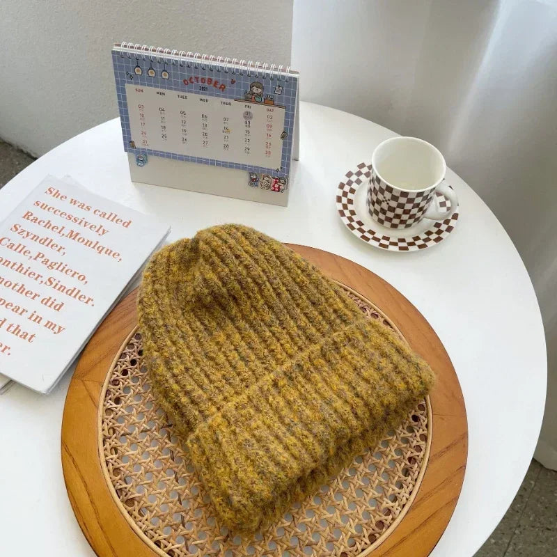 Cozy Winter Unisex Wool Knit Beanie – Soft Warm Thick Hat for Cold Weather