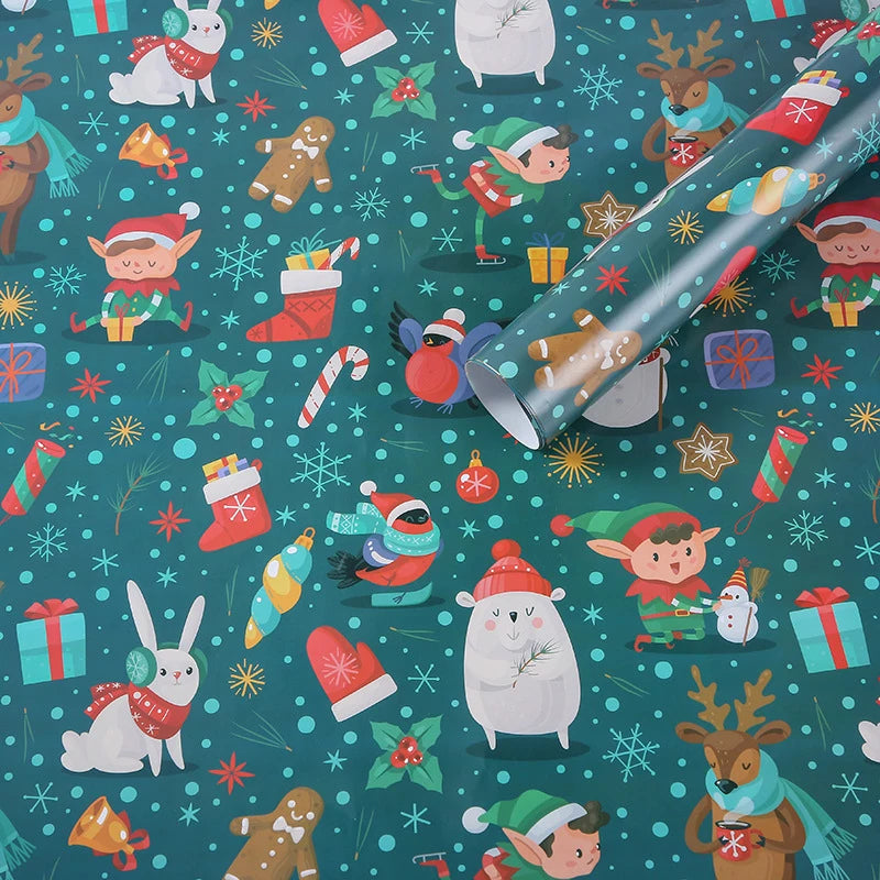 Christmas Gift Wrapping Paper – Santa &amp; Snowman Design (75×52cm)