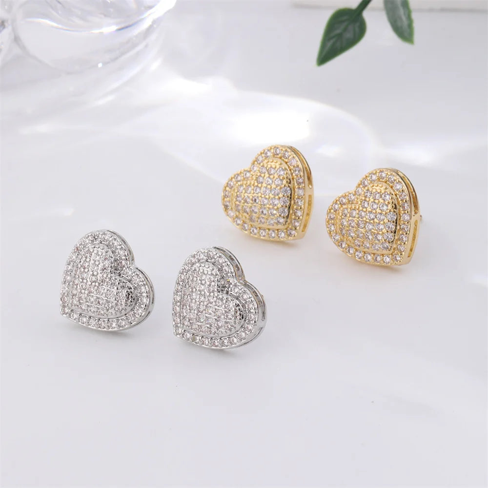 ✨Luxury Heart Zircon Stud Earrings – Gold &amp; Silver Sparkling Design