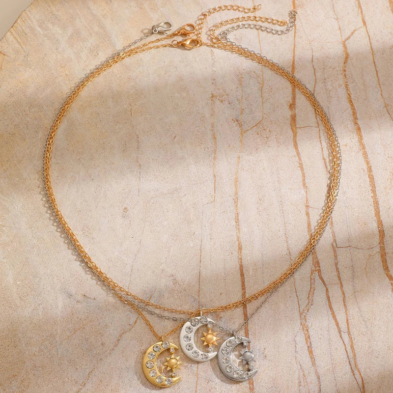 ✨Luxury Star &amp; Moon Rhinestone Pendant Necklace Set – Elegant Jewelry for Women