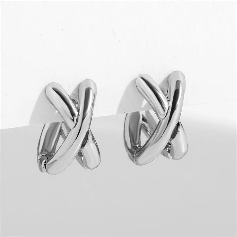 ✨Minimalist Criss-Cross Hoop Earrings – Gold, Silver &amp; Two-Tone