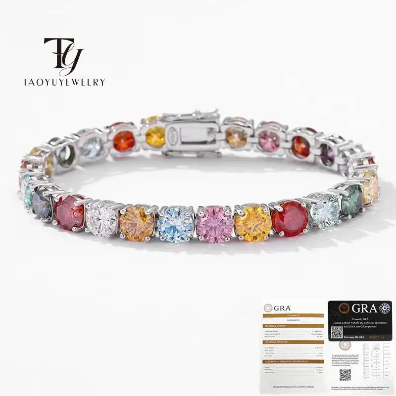 ✨TY 3MM 5MM 6.5MM Colored Tennis Moissanite Gemstone Bracelets Hand Chain 100% 925Sterling Sier Fine Jewelry Party Gift
