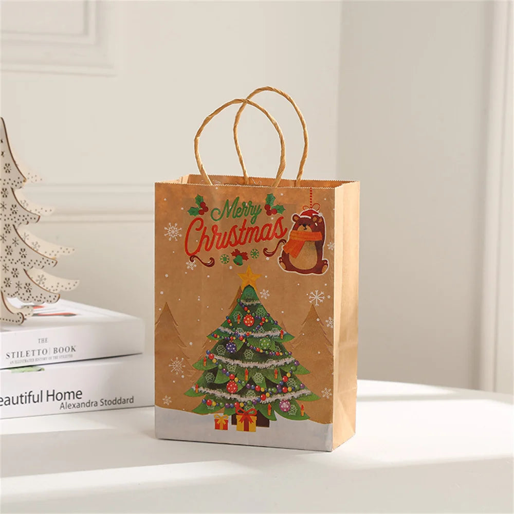 4PCS Christmas Kraft Paper Gift Bags – Holiday Treat &amp; Party Bags