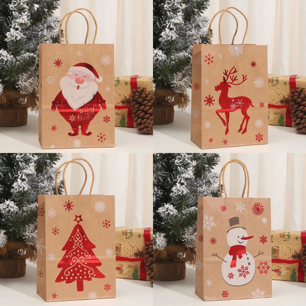4PCS Christmas Kraft Paper Gift Bags – Holiday Treat &amp; Party Bags