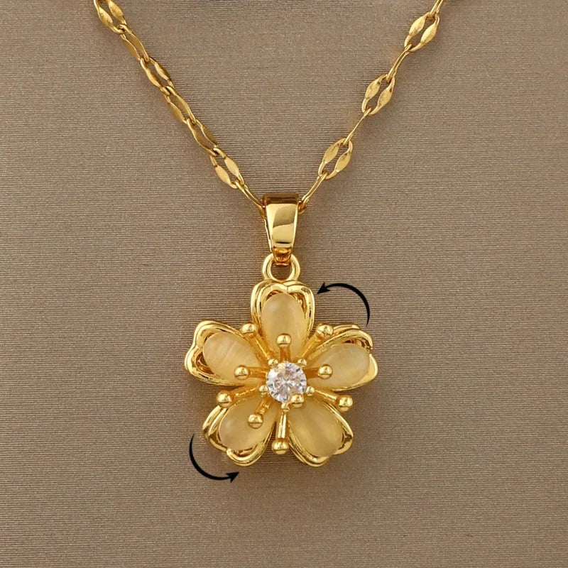 ✨Rotating Golden Flower Pendant Necklace – Romantic Gift for Her