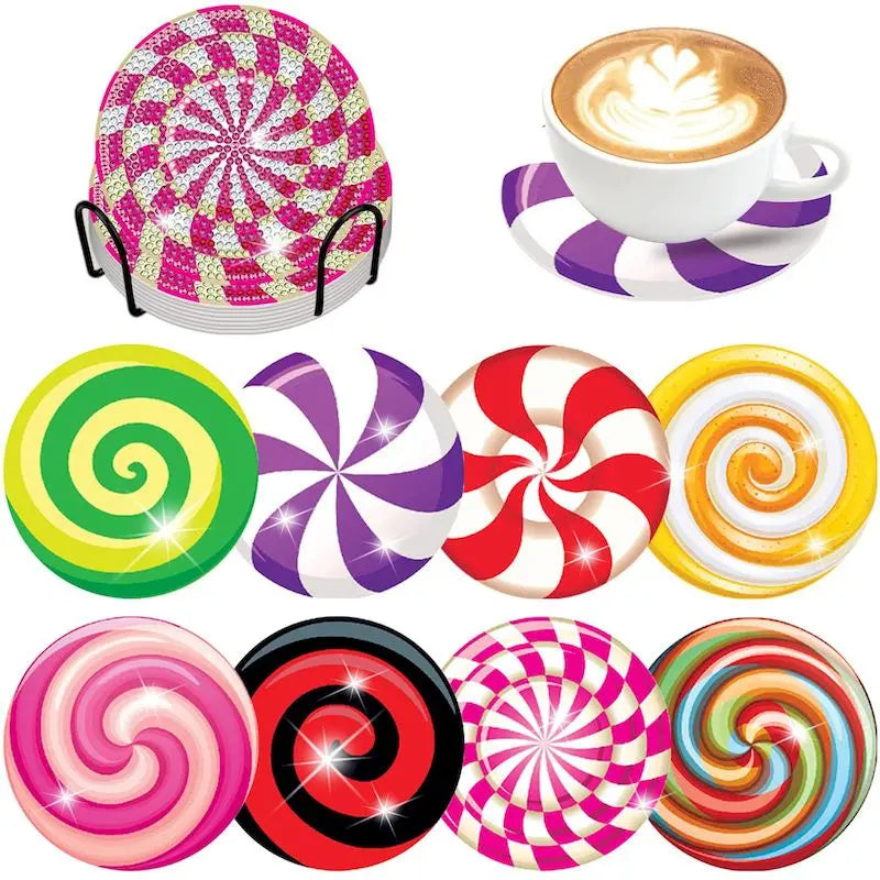 Set of 8 DIY Diamond Painting Coasters – Sparkling Art, Non-Slip and Decorative