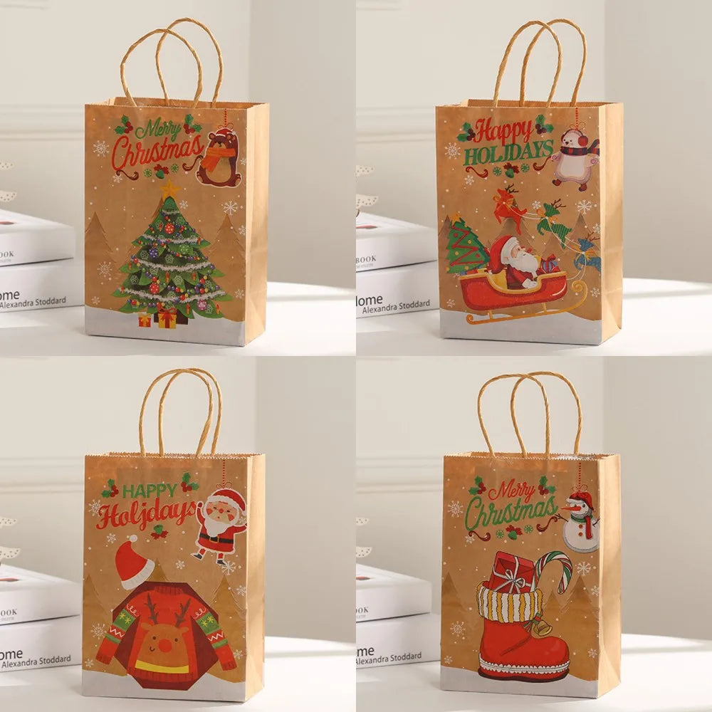 4PCS Christmas Kraft Paper Gift Bags – Holiday Treat &amp; Party Bags