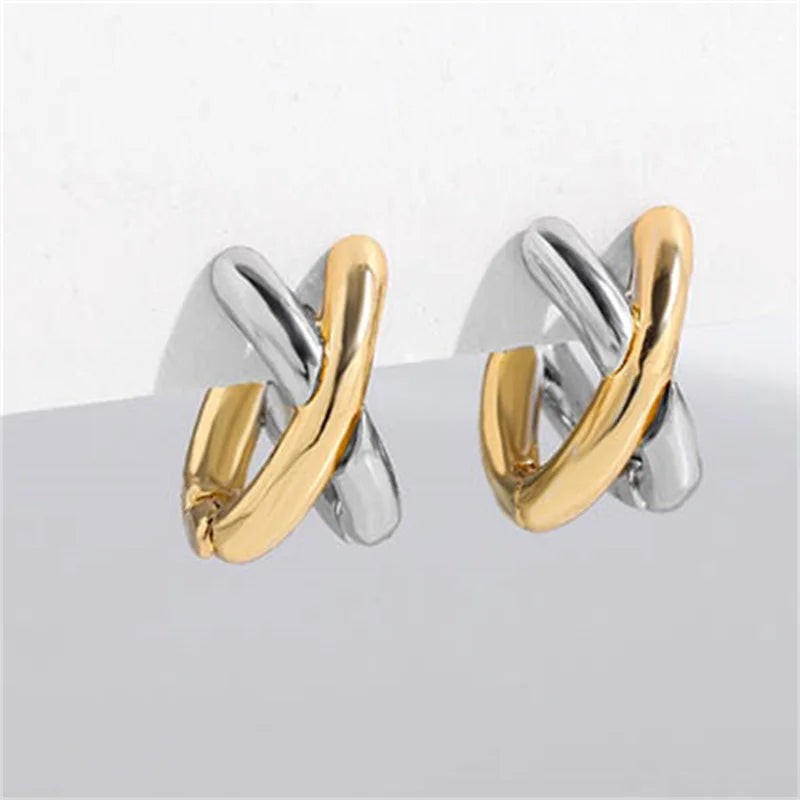 ✨Minimalist Criss-Cross Hoop Earrings – Gold, Silver &amp; Two-Tone