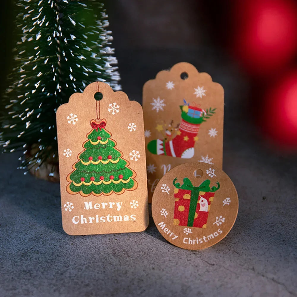50PCS Christmas Gift Tags – Kraft Holiday Labels with String