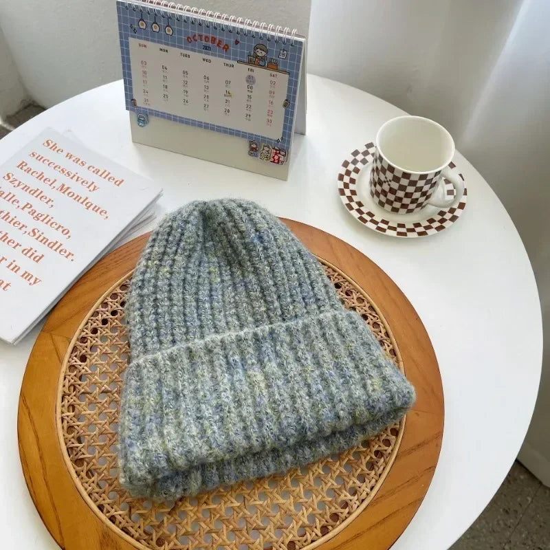 Cozy Winter Unisex Wool Knit Beanie – Soft Warm Thick Hat for Cold Weather