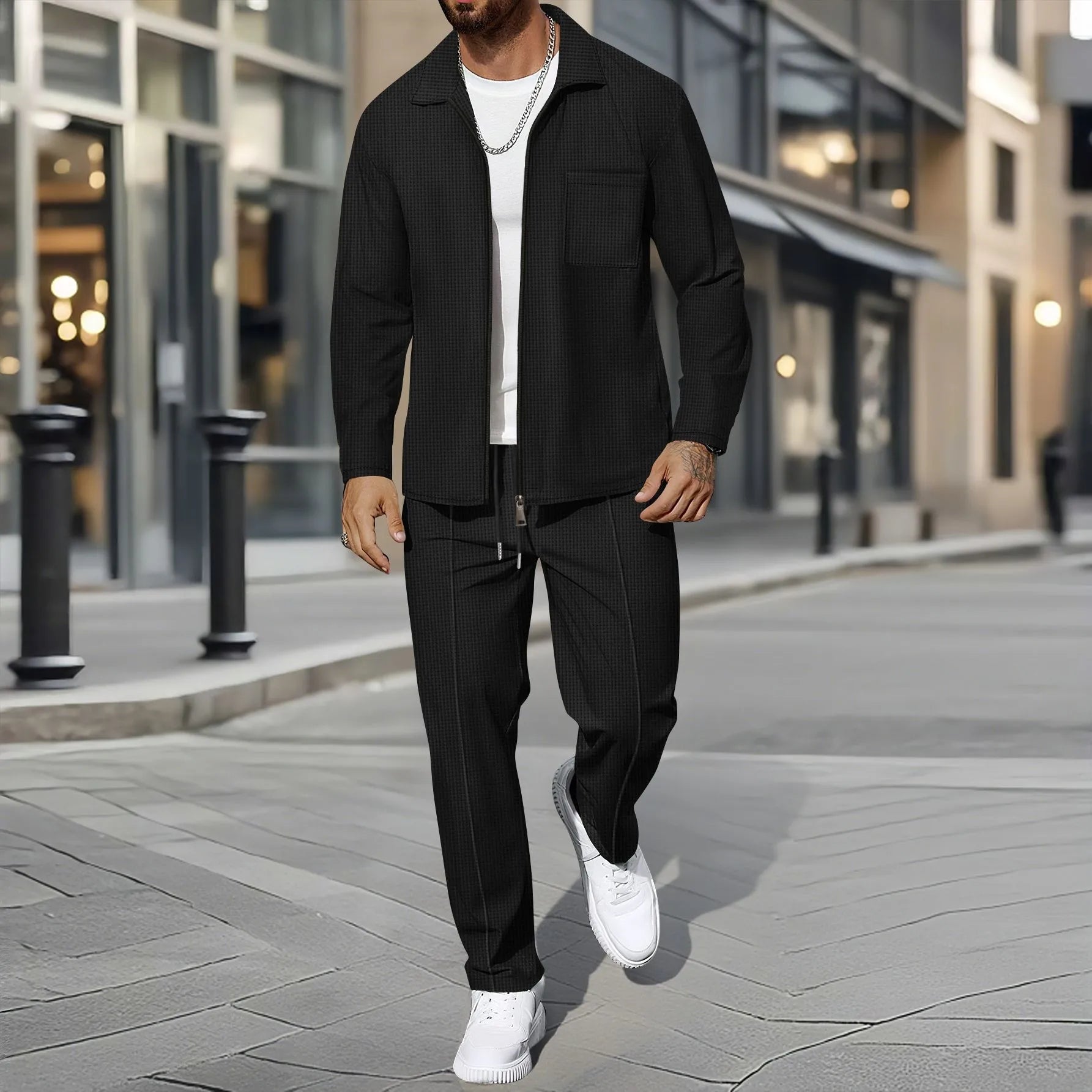 Men's Waffle Knit Zip Hoodie – Winter Casual Style