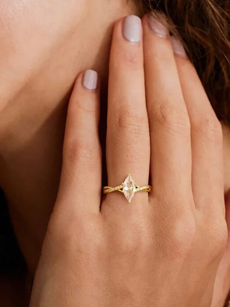 ✨Gorgeous 925 Sterling Silver Marquise Gem Ring – Shining Golden Finish, Elegant Women's Jewelry
